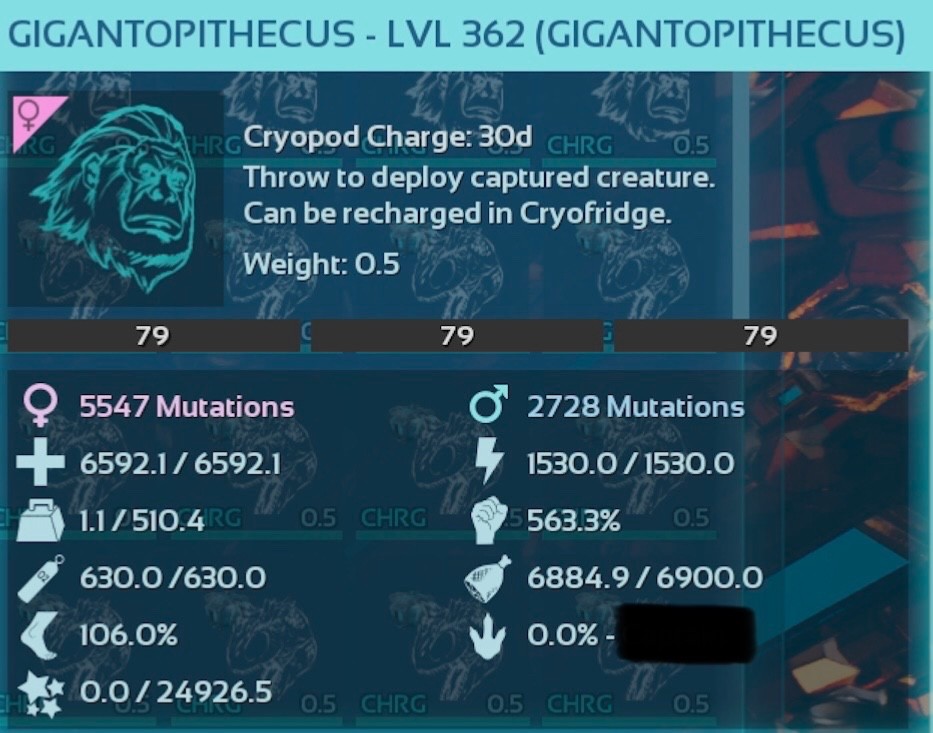 Solid 79 6.5k 563m Gigantopithecus Ark Survival Ascended PVE ASA Ape
