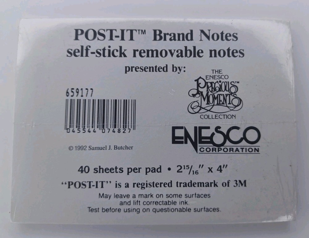 Precious Moments Enesco Post-It Brand Removable Notes Note Pad