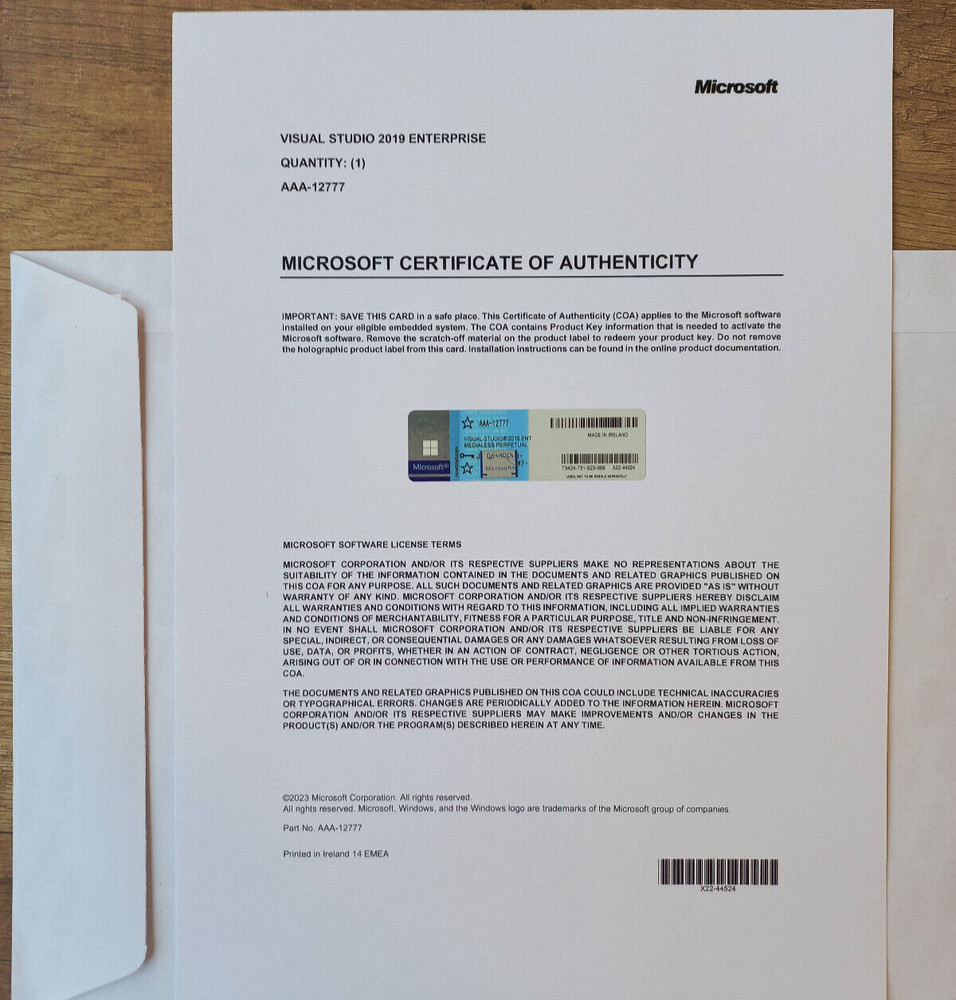 Microsoft Visual Studio 2019 Enterprise CoA AUTHENTIC License AAA-12777
