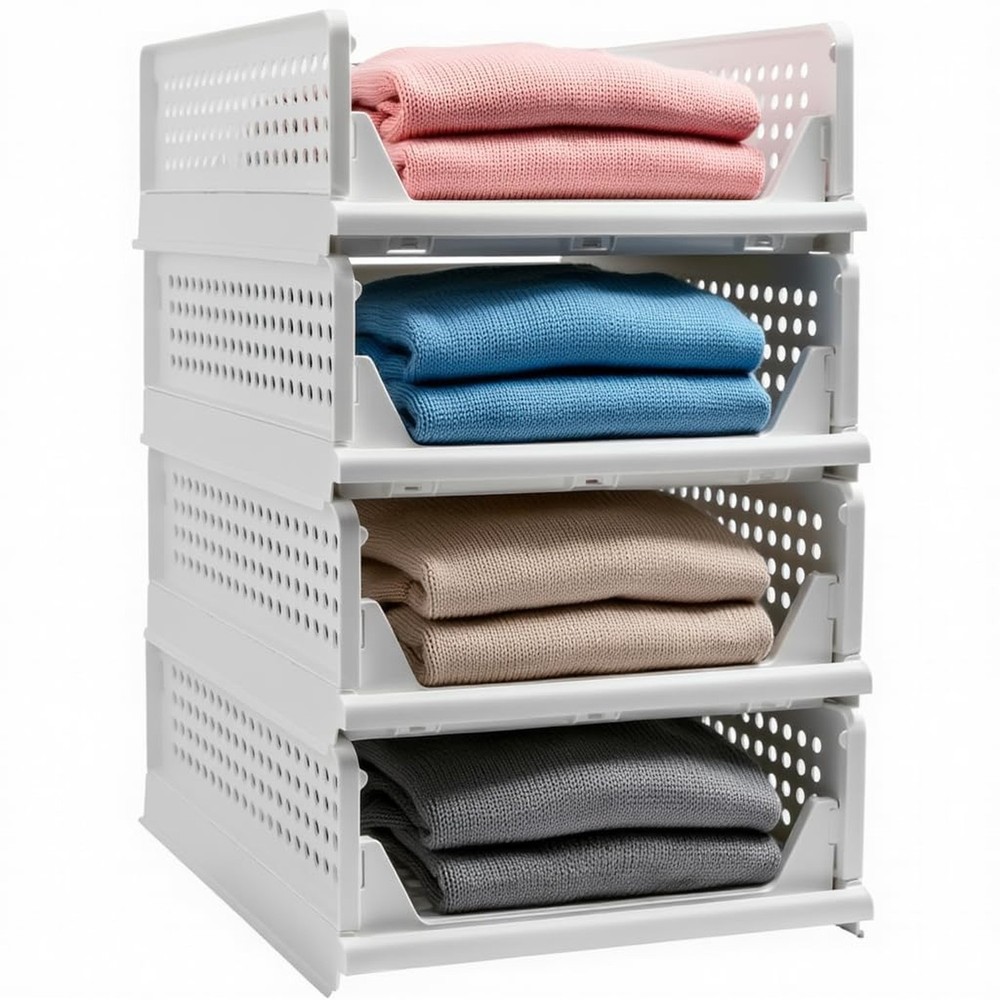 Stackable Foldable Storage Baskets, Folding Storage Bins, Closet Organizers a...