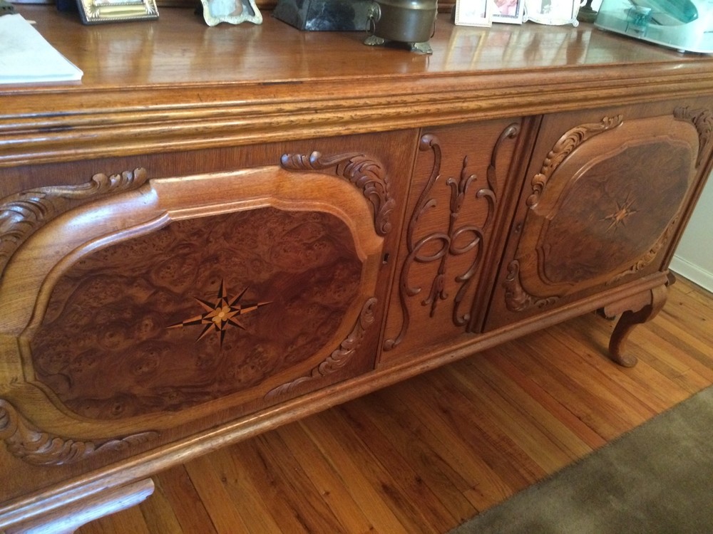 SOLID OAK BUFFET CARVED INLAID