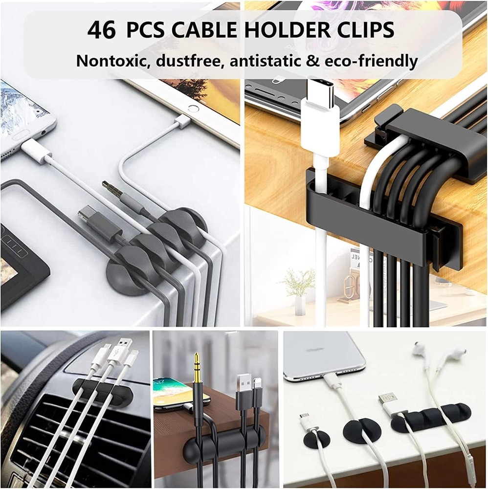 Cord Management Organizer Kit 4 Cable Sleeve split with 41Self Adhesive Cable Cl