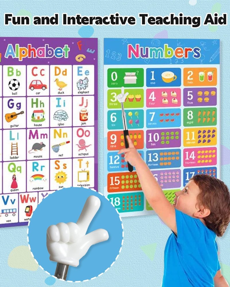 Retractable Teacher Pointer for Classroom Kids Reading, Dumero Extendable...