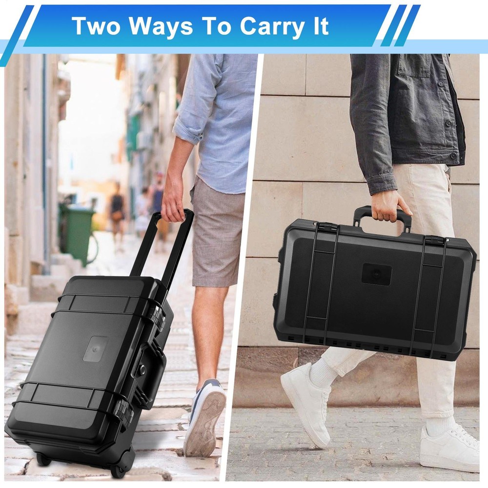 Waterproof Rolling Protective Case,Hard Compact Camera Case W/Handle Wheel