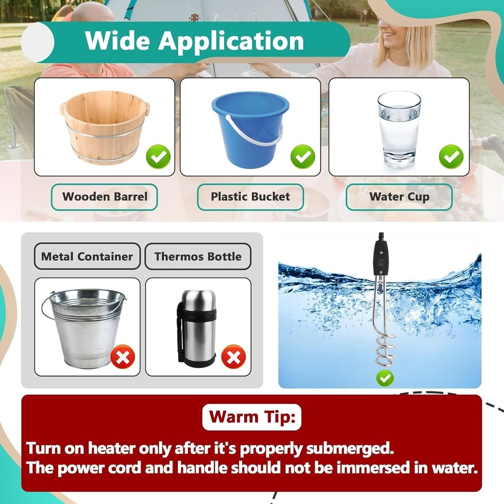 1000W-110V Immersion Water Heater - 10in Immersion Electric Water Heater - Porta