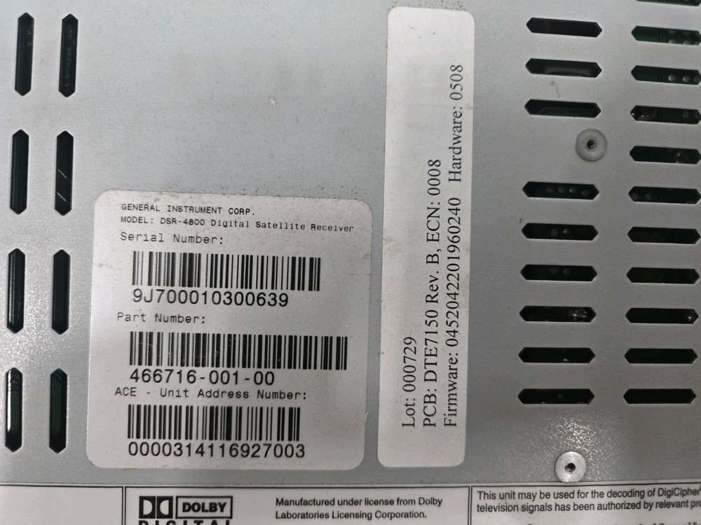 General Instrument DSR-4800 digital satellite broadcast receiver decoder MPEG-2
