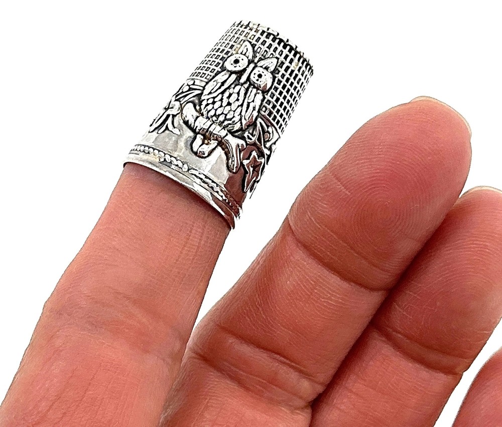 Owl Thimble Victorian Style 925 Sterling Silver English Hallmarks