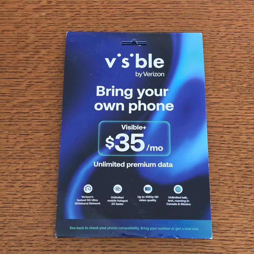 Try Visible by Verizon SIM Card Kit 35$ Unlimited Data Talk Text, Pkg Opened