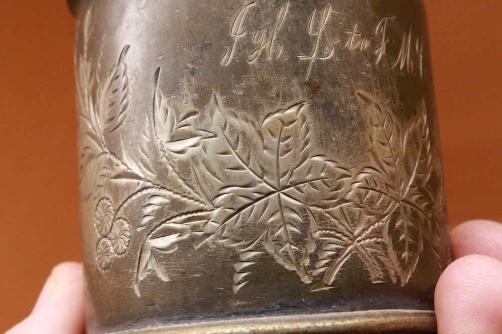 Antique James W. Tufts Silver Plate Mug, ERROR, Pattern 1358, Monogrammed