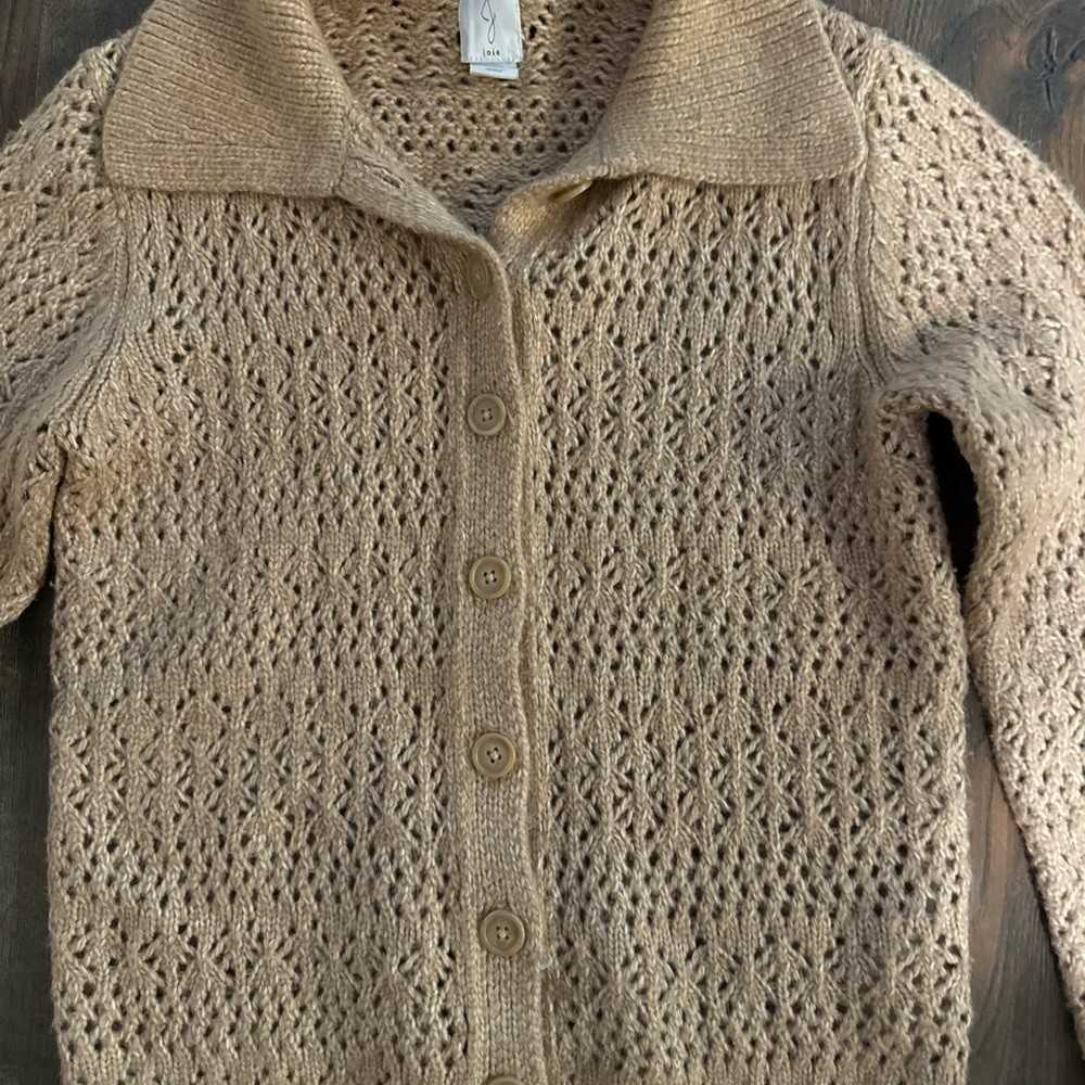 Joie Tan Collared Cable Knit Soft Cardigan