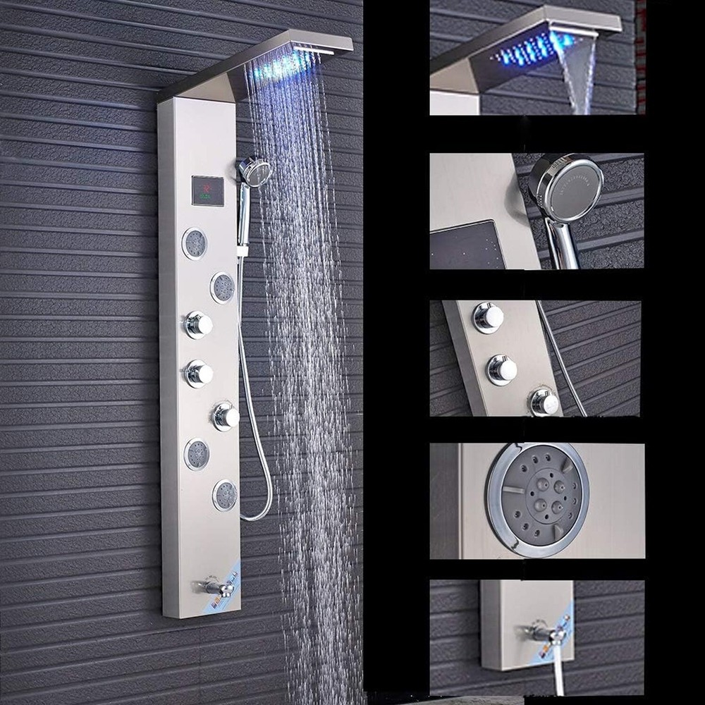 Stainless Steel Shower Panel System 5 Function LED Rain&Waterfall Message Body
