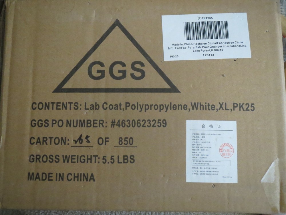 CONDOR Disposable Lab Coat, XL, White, PK 25