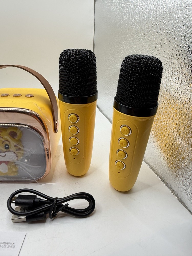 Mini karaoke machine portable bluetooth speaker With 2 Wireless microphones NEW
