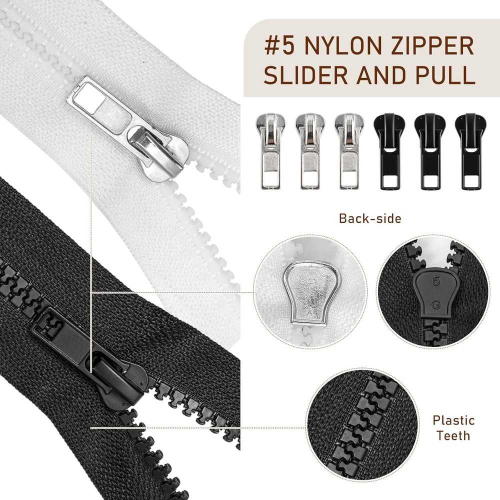 12 Pcs Zipper Repair Kit, #5 Lockable Sliders, Zipper Pull Replacement, Bottom
