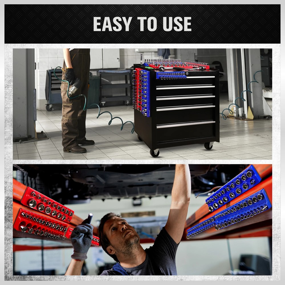 6PCS Socket Holder Magnetic Socket Organizer Set 1/4", 3/8", 1/2" Sockets Holds