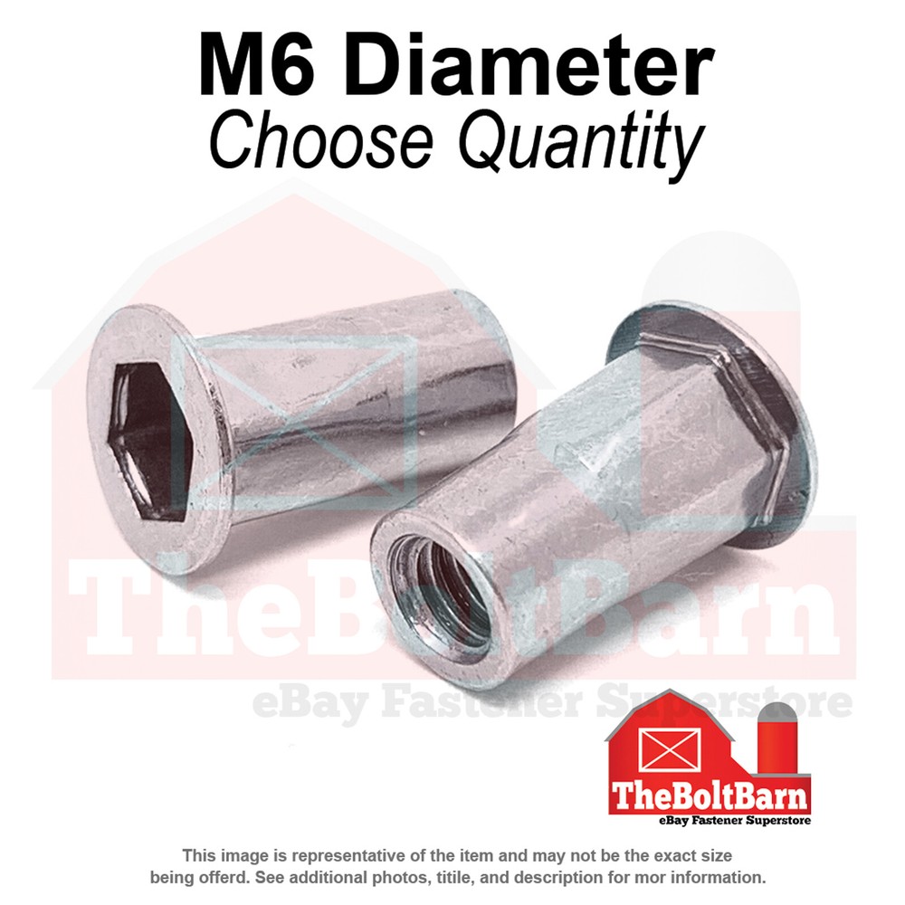 M6-1.0 Aluminum Hex Rivet Nuts Plain (Choose Quantity)
