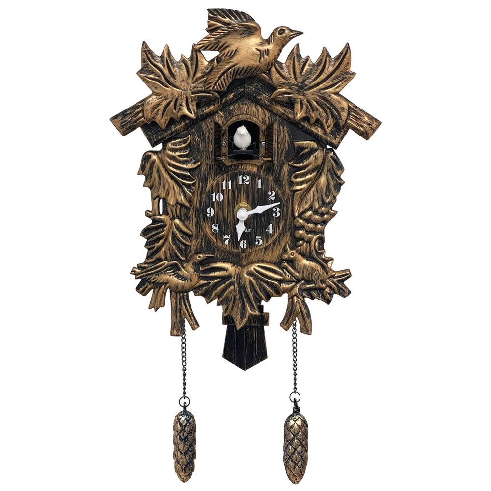 NEW WALPLUS Vintage Cuckoo Clock Brown Chiming Bird Flapping Adjustable Volume