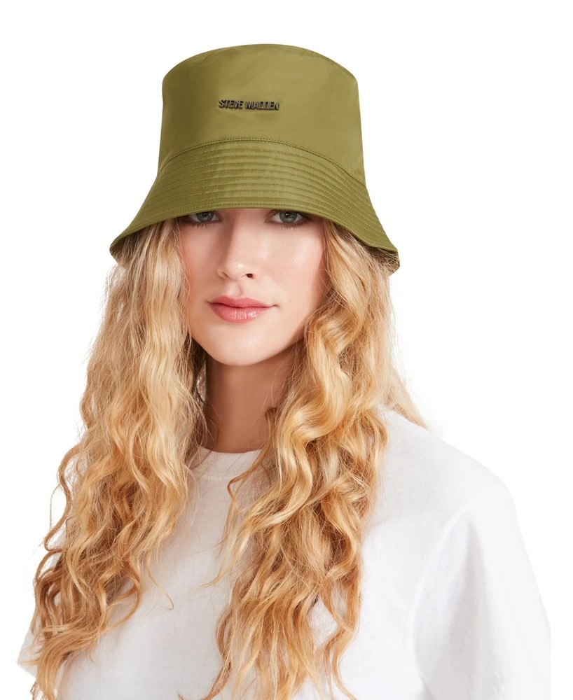 Steve Madden Satin-Lined Bucket Hat , Olive, NWT (o2)