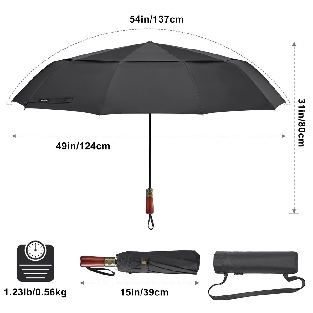 54 Inch Large Compact Windproof Golf Umbrella for Rain Oversized Auto Open
