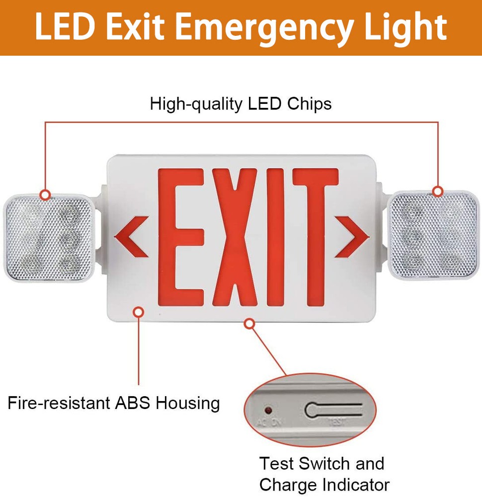 4PACK LED Exit Sign Emergency Light w/Battery Backup Double Adjustable Head