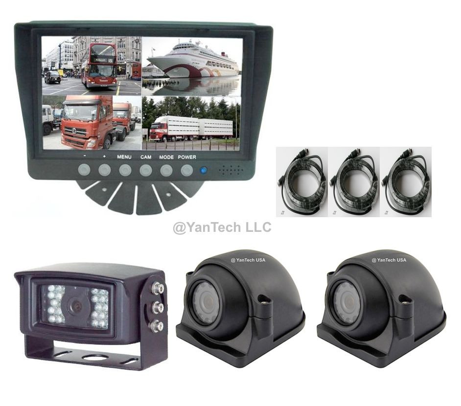 QUAD REAR VIEW BACKUP CAMERA SYSTEM WITH 7"MONITOR & CCD COLOR 120° IR CAMERAS
