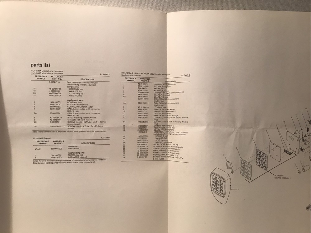 Motorola Touch-Code Encoder Palm Microphone Instruction Manual 68P81114E07-O
