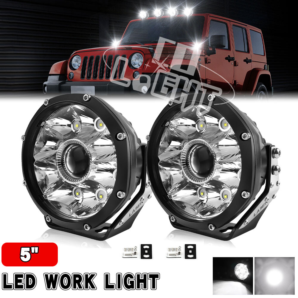 Pair Super Bright 5" Inch Round LED Work Lights Offroad Driving Auxiliary Pods