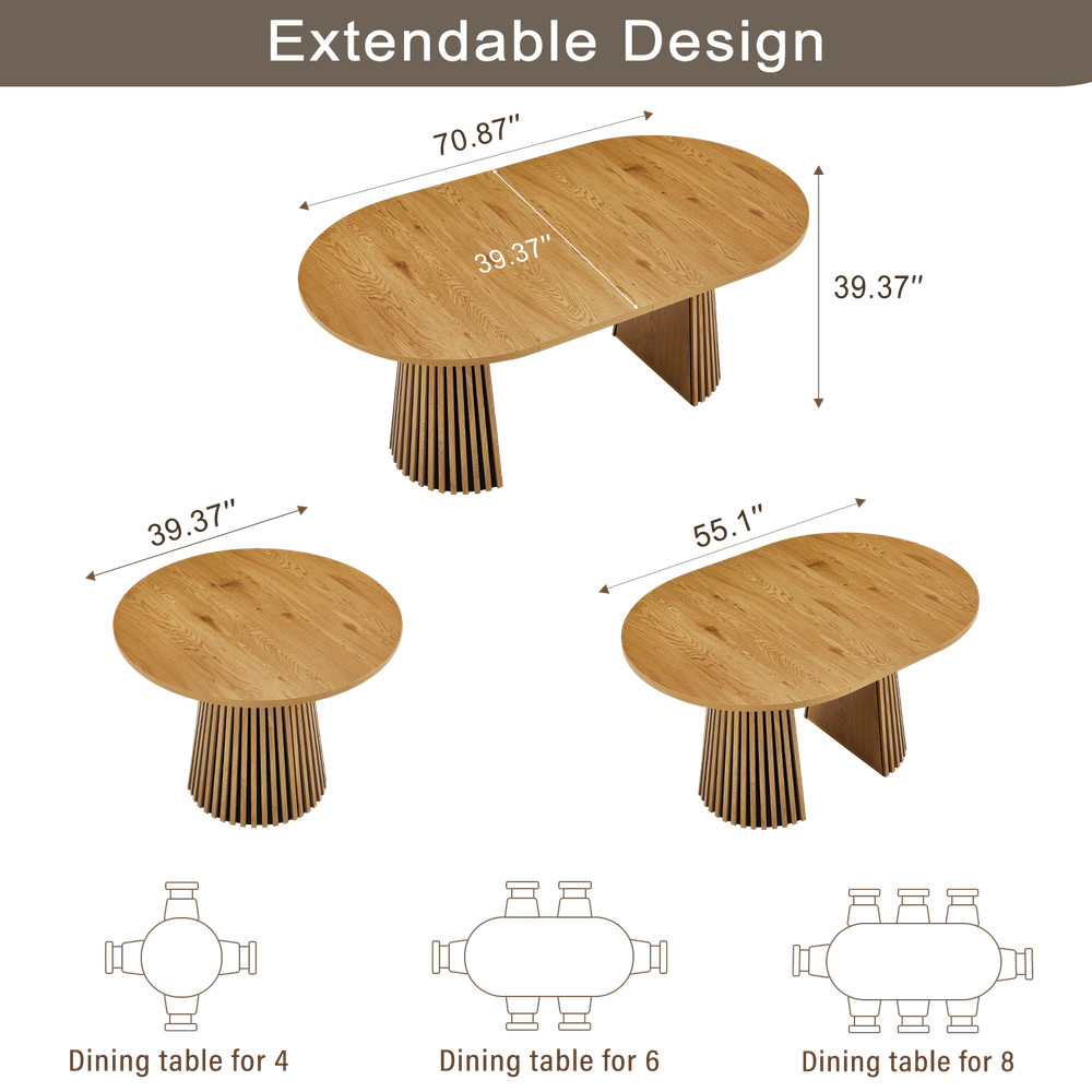 Solid Wood Extendable Dining Table Set with 2 Rattan Chairs, Beige Cushions