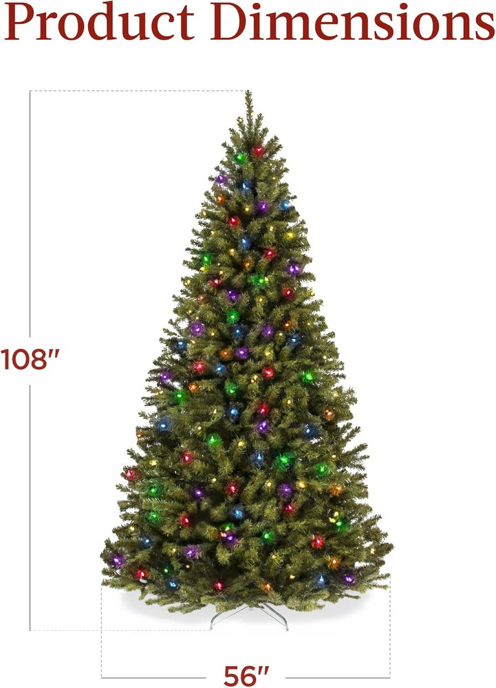 9Ft Prelit Artificial Christmas Tree with Multicolor LED Lights - Easy Setup