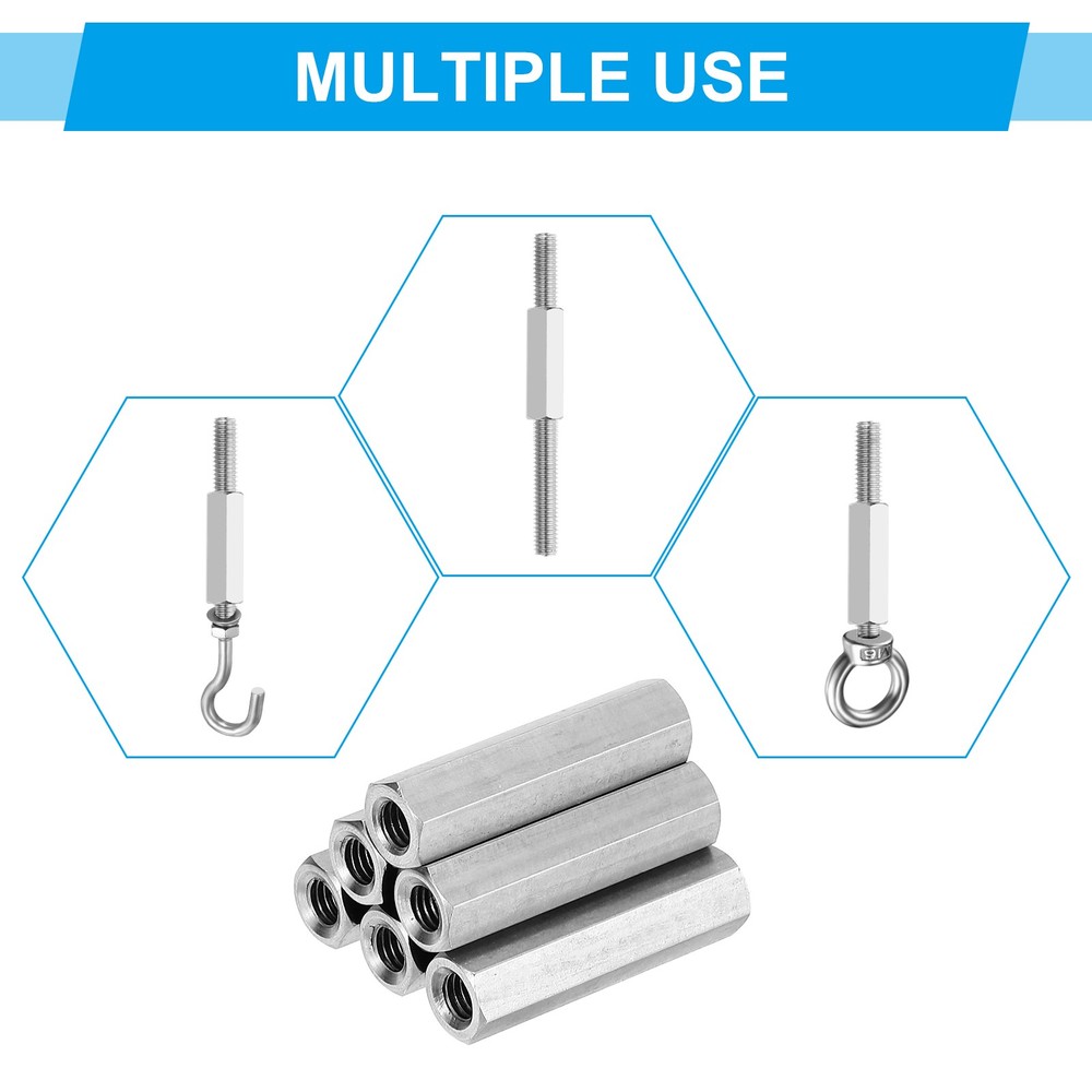 1/4"-20 UNC Hex Coupling Nuts 10Pcs 0.79" Long Fully Threaded Rod Coupling Nut