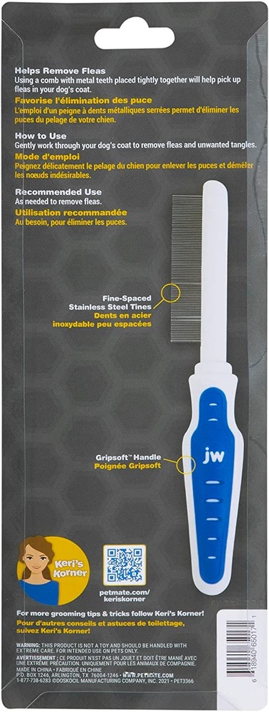 PetMate JW Pet GripSoft Flea Comb for Dogs