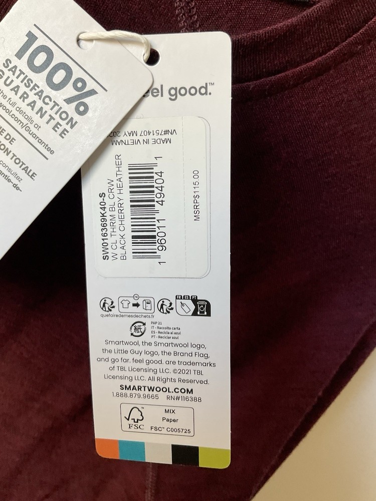 NWT Smartwool Thermal Base Layer Sz Xs Black Cherry Active
