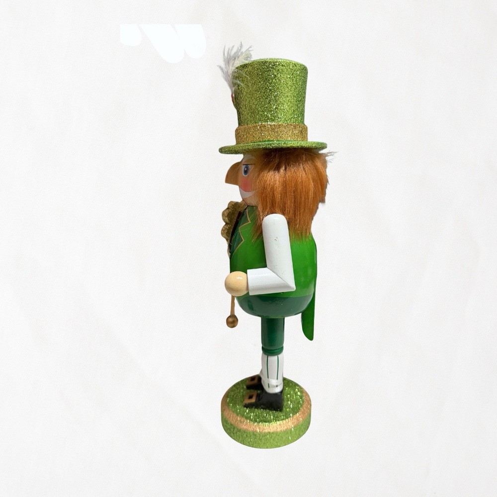 St. Patrick's Day Nutcracker 10" Leprechaun /Glitter Accented Holding a Scepter