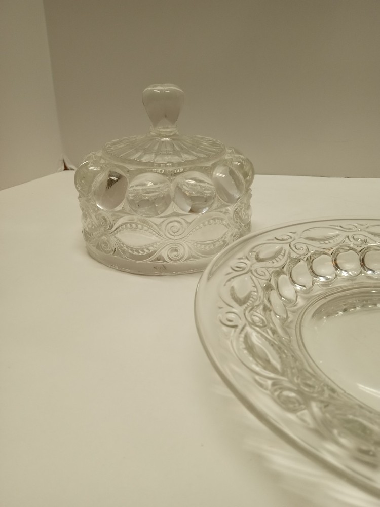 LG Wright “Eyewinker” Clear Round Butter Dish & Lid 7 5/8”