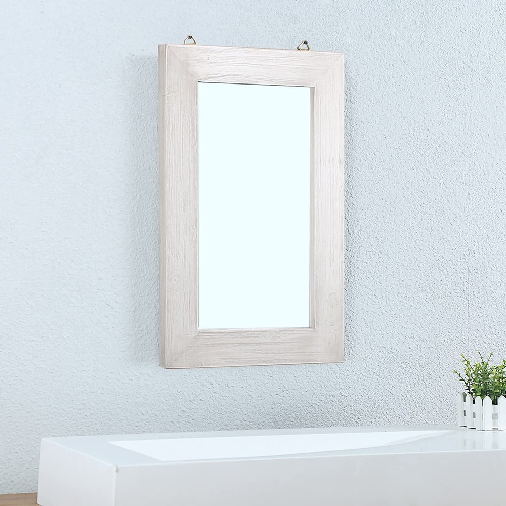 Rustic Flat Wood Frame Hanging Wall Mirror Decorative Bathroom Mirrors for Wa...
