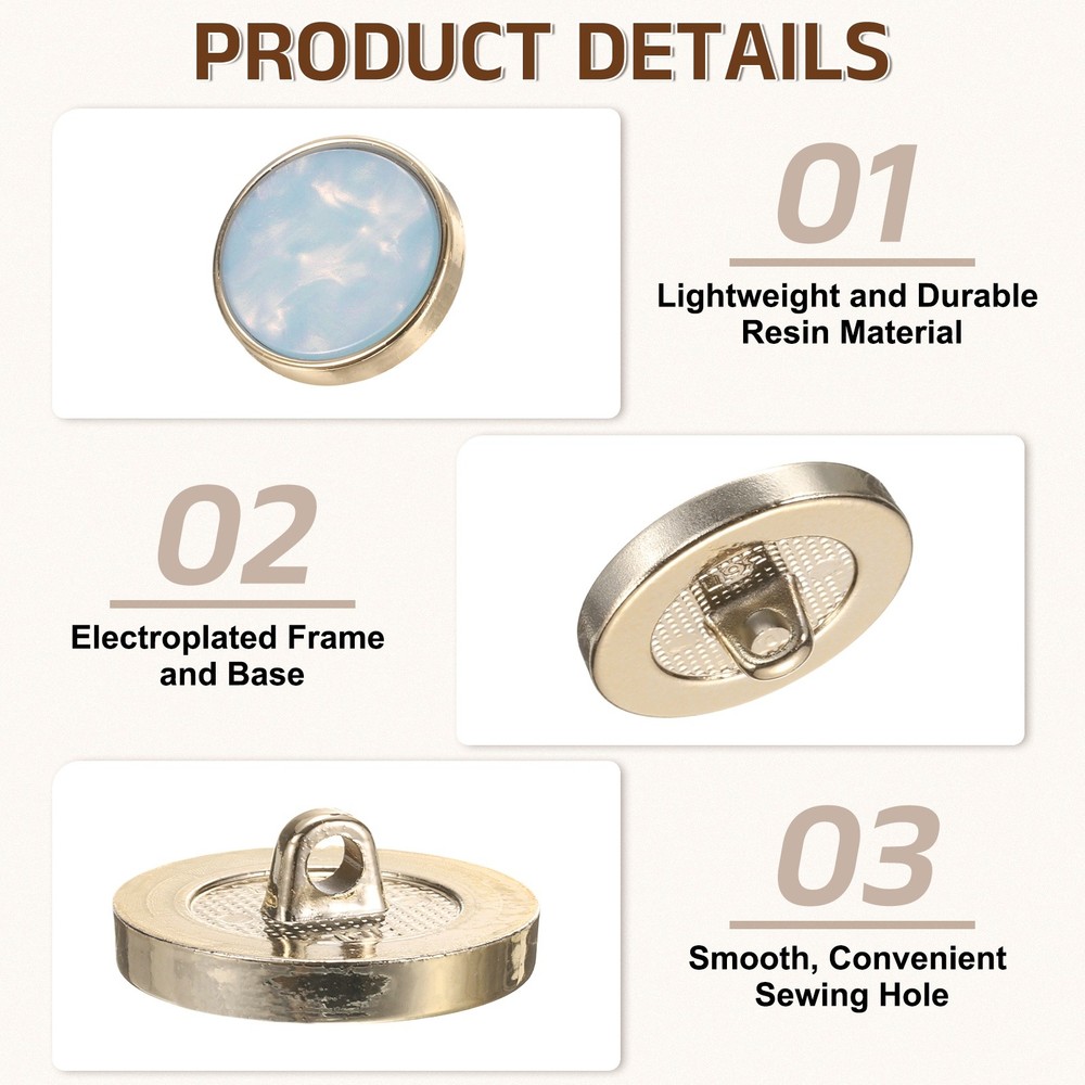 5Pcs Round Button, 23mm/0.9" Resin Decorative Pattern Button, Sky Blue