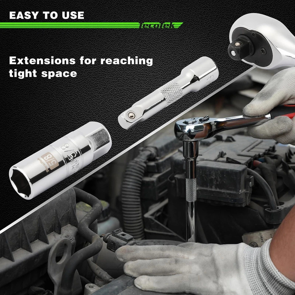 11-Piece Spark Plug Socket Set with Ratchet, Gap Tool, Extensions & Sockets