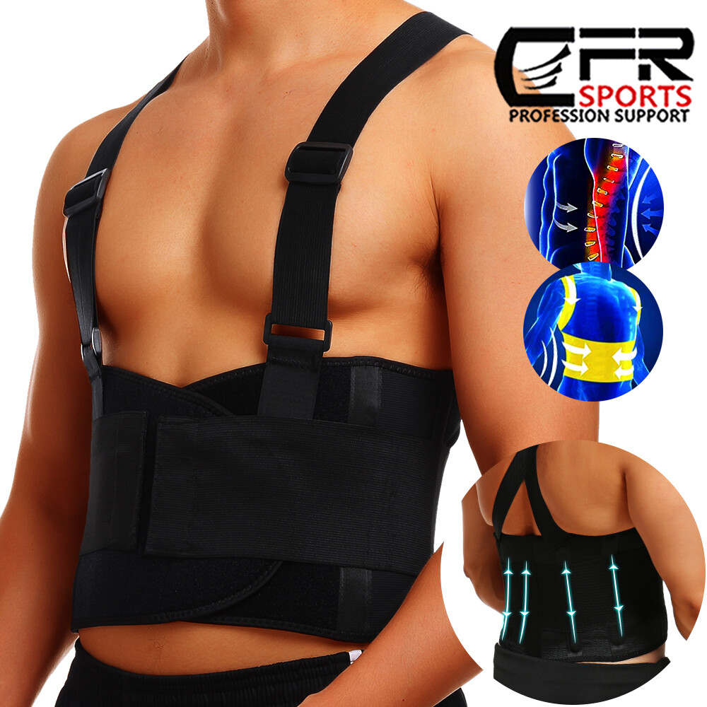 Adjustable Back Brace Lumbar Support Belt with Suspenders Shoulder Strap