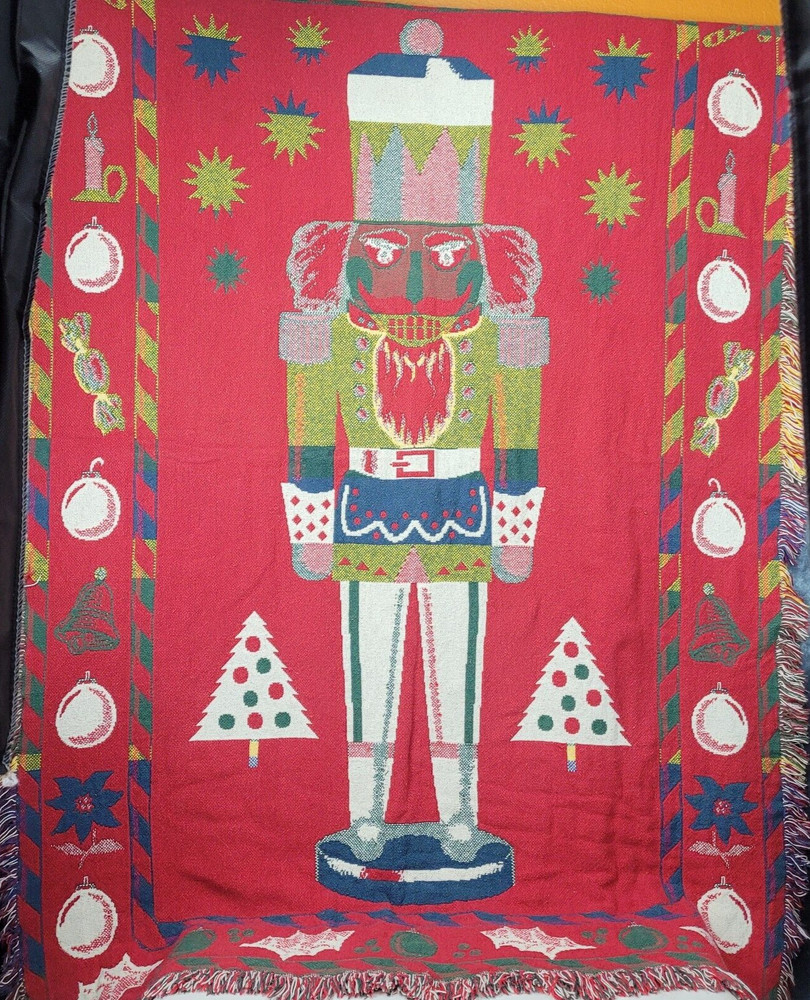Nutcracker Blanket  Solider Christmas Throw Woven Fringed
