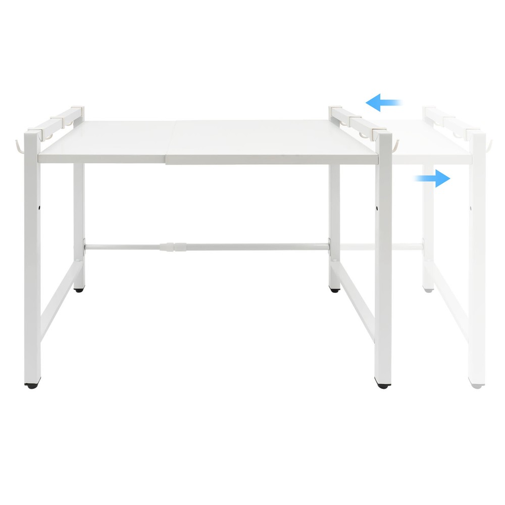 Extendable Microwave Oven Rack, 2-Tiers Adjustable Microwave Stand White Shelf