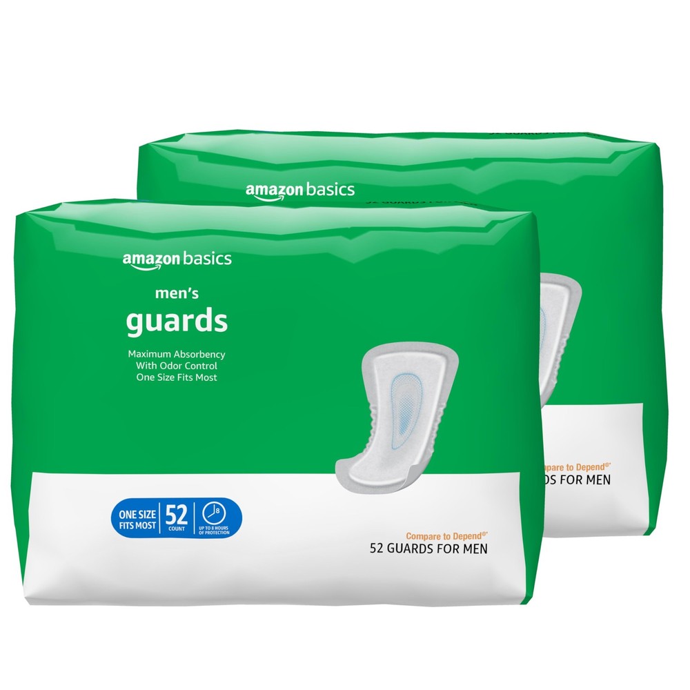 Amazon Basics Men's Incontinence Guards, Maximum Absorbency, 104 Count, White