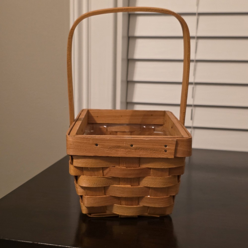 Rustic Home Decor Rectangular Handwoven 7" X 4" Medium Wood Basket With Liner