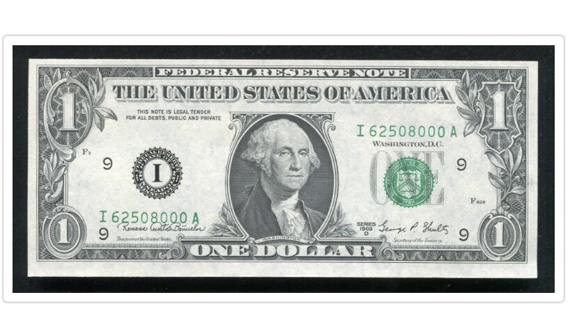 1969-D $1 FRN FEDERAL RESERVE NOTE “MINOR PRINT SHIFT ERROR” UNCIRCULATED
