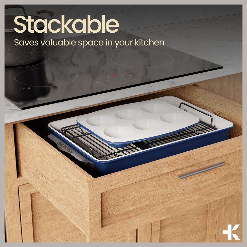 Bakken 8-Piece Stackable Bakeware Set Ceramic Non-Stick Coating Baking Sheets