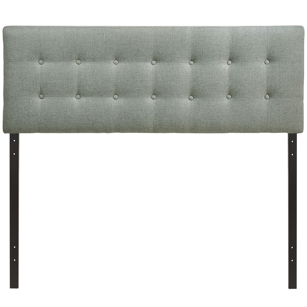 Modway Fabric Upholstered Button Tufted Square Full Size Headboard in Gray