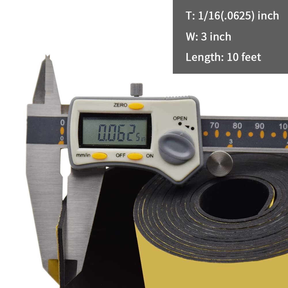 Self Adhesive Rubber Strips 1/16 (.062)" Thick X 3" Wide X 10'Long, Solid Neo...