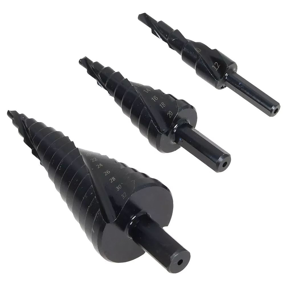 3PCS HSS Step Drill Bit Set Large Cone Titanium Bit Kit Metal Hole Cutter