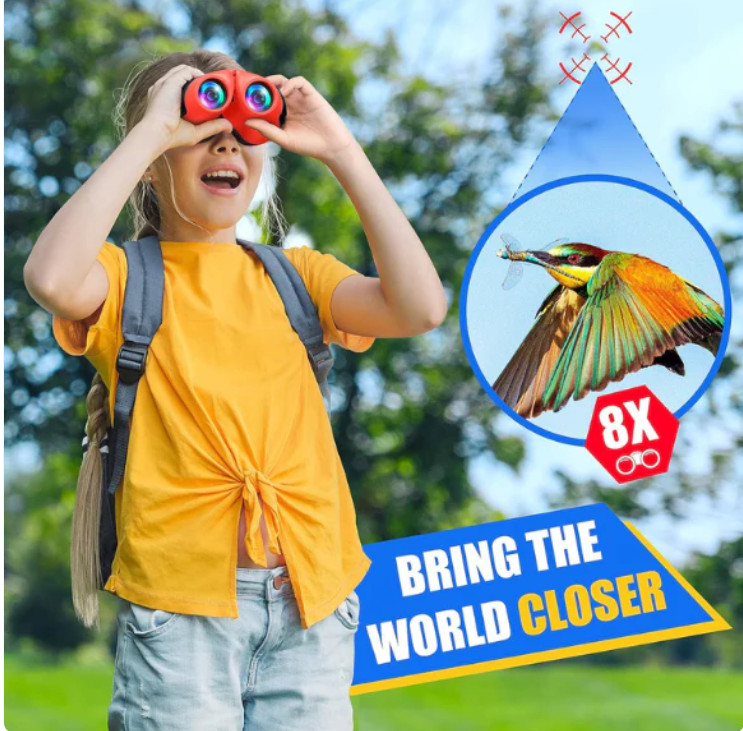 LET'S GO! Binocular for Kids, Compact High Resolution Shockproof Binoculars Red