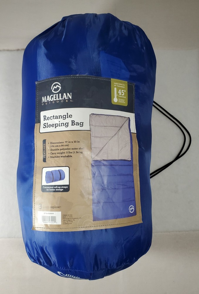 Magellan Outdoors Rectangular Sleeping Bag 45 Degrees 77" x 33" Blue