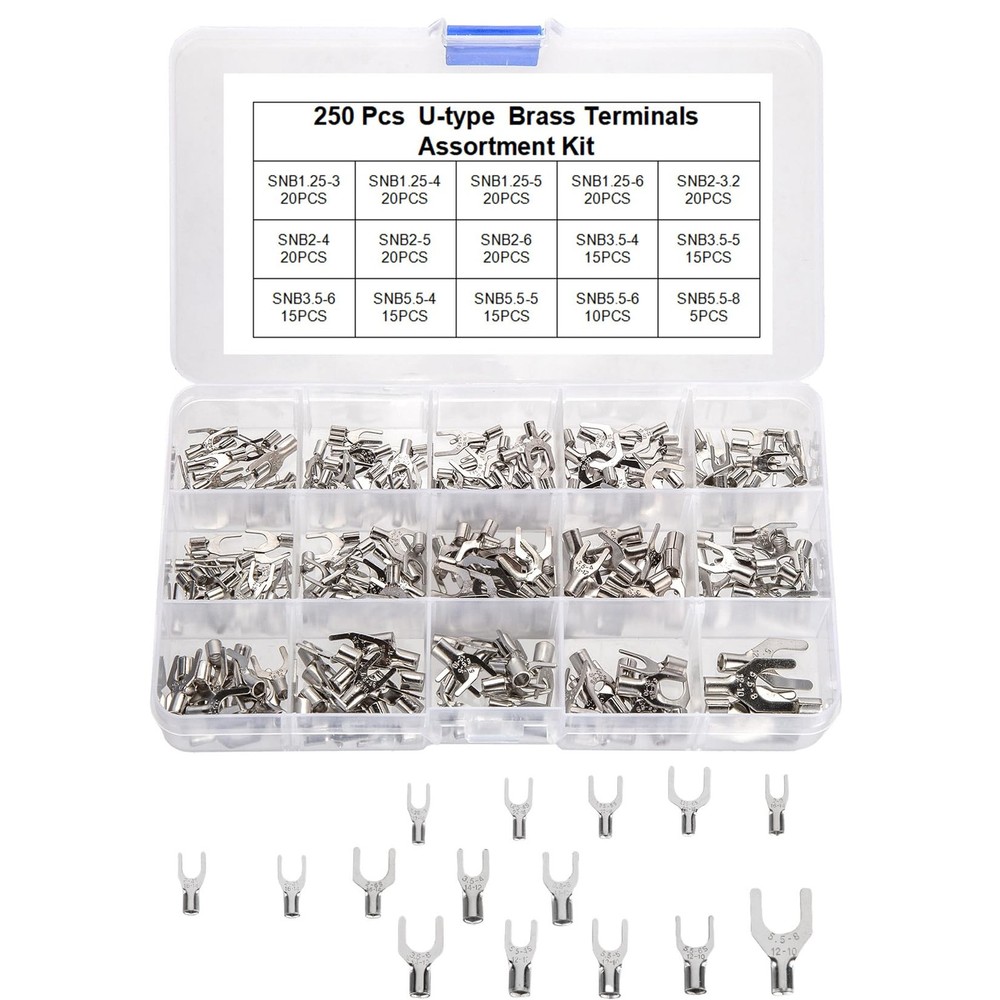 250 Uninsulated Fork Terminals, Brass Fork Cable Connectors, Crimp Terminals ...